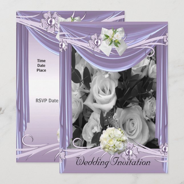 Invitation Mariage Lilac Mauve Floral (Devant / Derrière)