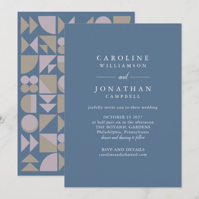 Invitation Mariage Lilac moderne et design géométrique bleu T (Devant / Derrière)