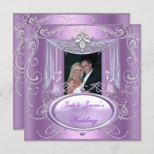 Invitation Mariage Lilac Purple Rose Argent Orné Élégant