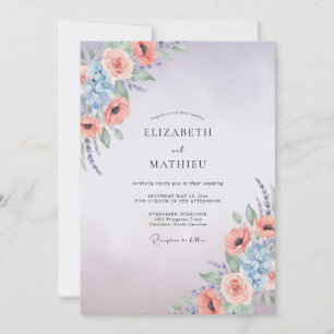Invitation Mariage Lilas Abricot Ranunculus Eucalyptus