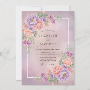 Invitation Mariage Lilas Abricot Ranunculus Eucalyptus Gris