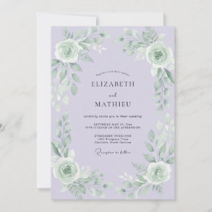 Invitation Mariage Lilas Menthe Feuillage Gris Eucalyptus