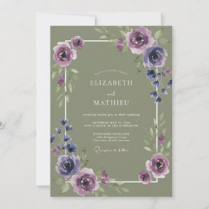 Invitation Mariage Lilas Olive Ranunculus Eucalyptus