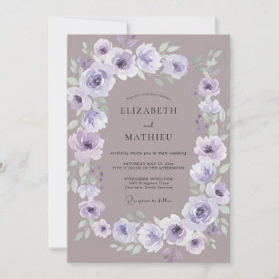 Invitation Mariage Lilas Ranunculus Eucalyptus Mauve Poussiér