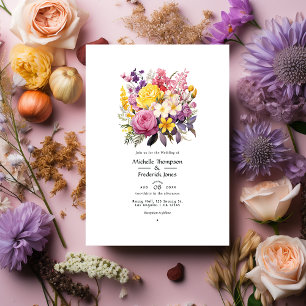 Invitation Mariage lilas, rose blush et jaune vintage