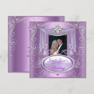 Invitation Mariage Lilas Violet Rose Argenté Orné Élégant