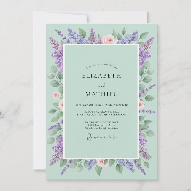 Invitation Mariage lilas Wisteria Menthe (Devant)