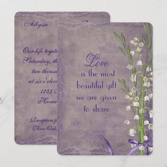 Invitation Mariage Lily du bouquet de la Vallée (Devant / Derrière)