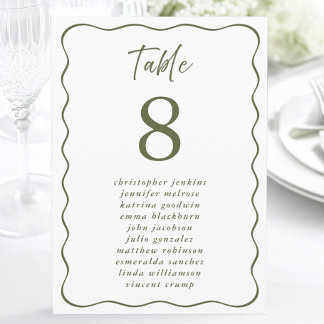 Invitation Mariage Liste de sièges Wavy Frame Green Table Num