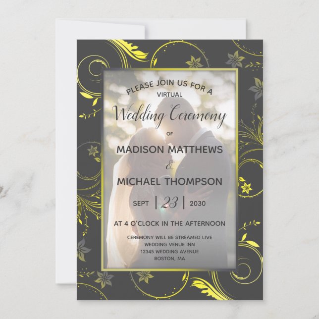 Invitation Mariage Live Mariage virtuel gris jaune (Devant)