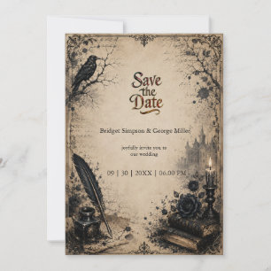 Invitation Mariage Livre Corbeau Académie Gothique Sombre 