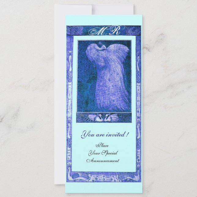 Invitation MARIAGE LOVE PEACOCK MONOGRAM, bleu blanc (Devant)