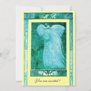 Invitation MARIAGE LOVE PEACOCK MONOGRAM, bleu blanc jaune