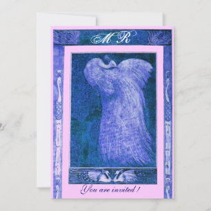 Invitation MARIAGE LOVE PEACOCK MONOGRAM, bleu blanc rose