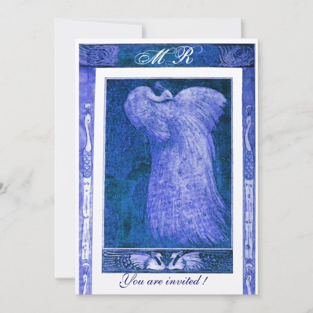 Invitation MARIAGE LOVE PEACOCK MONOGRAM, champagne bleu (Devant)