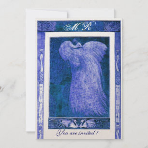 Invitation MARIAGE LOVE PEACOCK MONOGRAM, champagne bleu