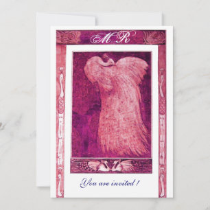 Invitation MARIAGE LOVE PEACOCK MONOGRAM, rose rouge blanc