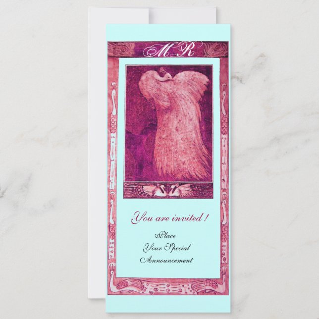 Invitation MARIAGE LOVE PEACOCK MONOGRAM, rose rouge blanc bl (Devant)