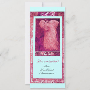 Invitation MARIAGE LOVE PEACOCK MONOGRAM, rose rouge blanc bl