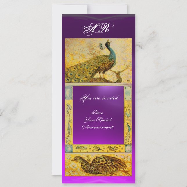 Invitation MARIAGE LOVE PEACOCKS MONOGRAM brun violet jaune (Devant)