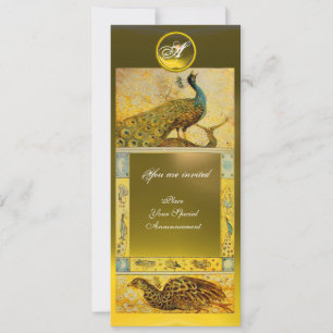 Invitation MARIAGE LOVE PEACOCKS MONOGRAM, topaz jaune marron