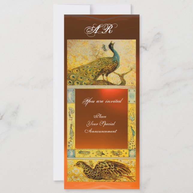 Invitation MARIAGE LOVE PEACOCKS MONOGRAMME orange (Devant)