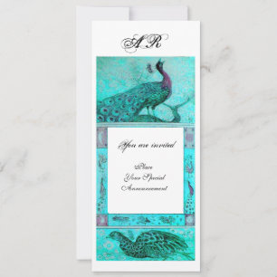 Invitation MARIAGE LOVE PEACOCKS MONOGRAS bleu blanc