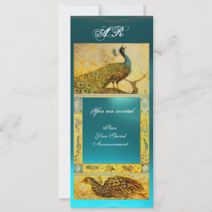 Invitation MARIAGE LOVE PEACOCKS MONOGRAS marron bleu jaune