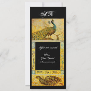 Invitation MARIAGE LOVE PEACOCKS MONOGRAS marron jaune noir