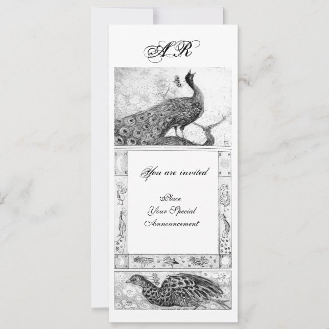 Invitation MARIAGE LOVE PEACOCKS MONOGRAS noir blanc (Devant)