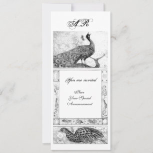 Invitation MARIAGE LOVE PEACOCKS MONOGRAS noir blanc