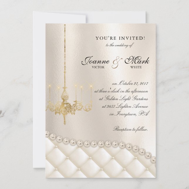 Invitation Mariage Luminaire Luminaire Perles d'ivoire Satin (Dos)