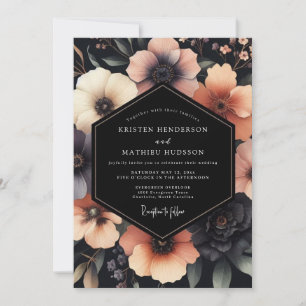 Invitation Mariage Lumineux Charbon & Pêche
