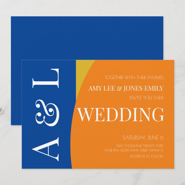 Invitation Mariage lumineux de la moutarde géométrique modern (Devant / Derrière)