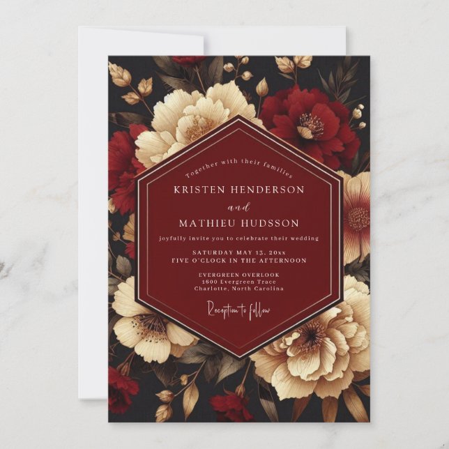 Invitation Mariage Lumineux Ivoire et Bourgogne (Devant)
