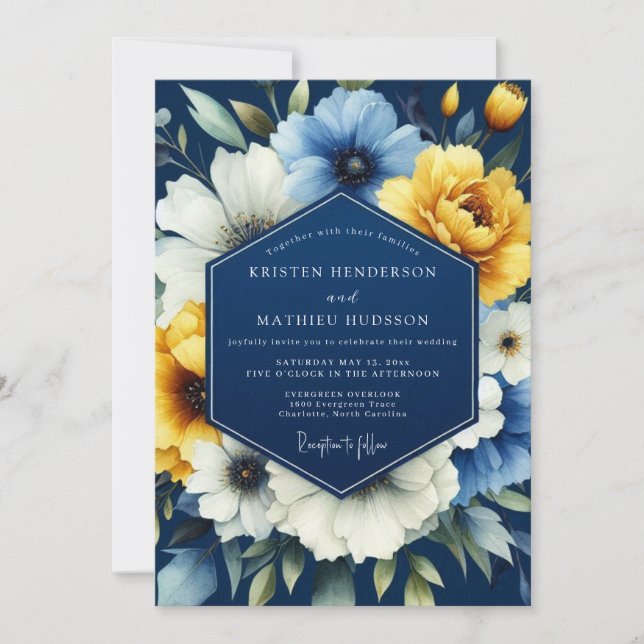 Invitation Mariage Lumineux Navy Marigold (Devant)