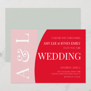 Invitation Mariage lumineux rose rouge géométrique moderne