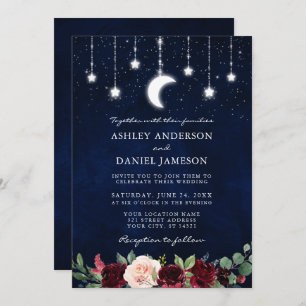 Invitation Mariage Lune Céleste Étoiles Lumière Photo Florale