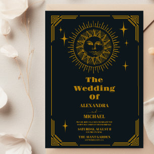 Invitation Mariage Lune Croissante Céleste Or