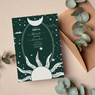 Invitation Mariage Lune Soleil Argent Mystique et Vert