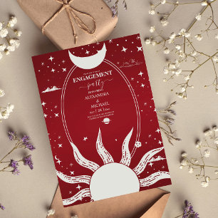 Invitation Mariage Lune Soleil Mystique Marsala et Argent
