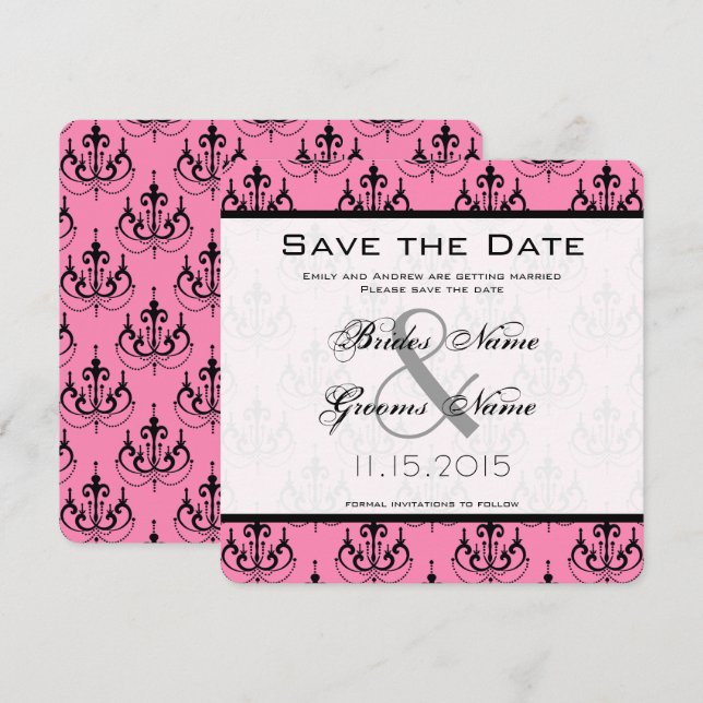 Invitation Mariage Lustre Rose Save the Date (Devant / Derrière)