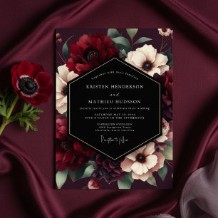 Invitation Mariage Luxe Floraison Bourgogne