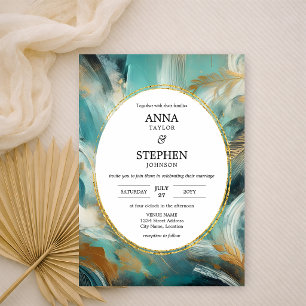 Invitation Mariage Luxe Turquoise Or Pinceau