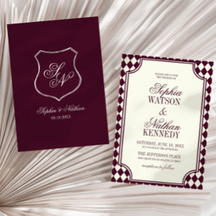 Invitation Mariage Luxueux Argent du Vieux Vin Ivoire Vintage