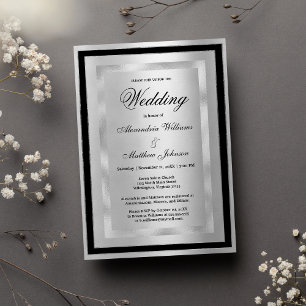 Invitation Mariage Luxueux Argent Noir Élégant Chic Glamour