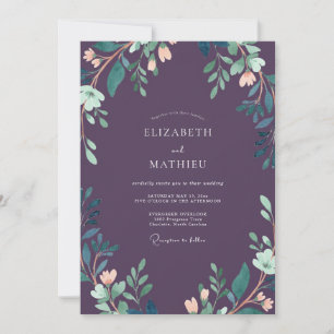 Invitation Mariage Luxueux aux Feuilles de Prunier Profond