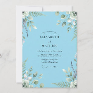 Invitation Mariage Luxueux Azure à Feuillage Peint
