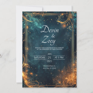 Invitation Mariage Luxueux Baroque Doré Céleste Nuit Étoilée