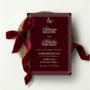 Invitation Mariage Luxueux Bourgogne Monogramme